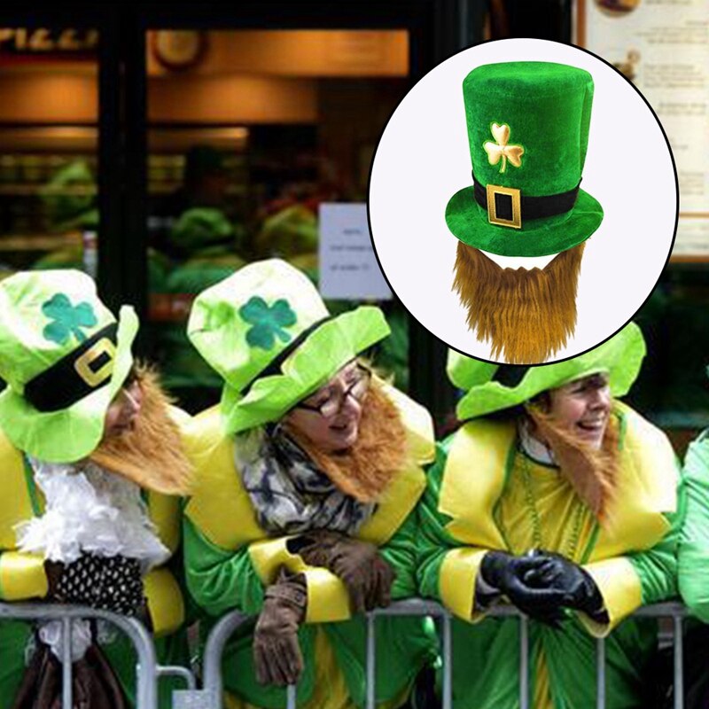 Sombrero verde del Día de San Patricio, accesorios de disfraz de la suerte, celebración, accesorios de carnaval, para , irlandés, con barba: Default Title