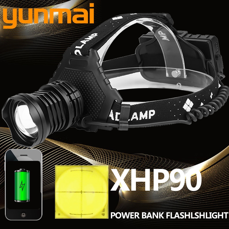 Xhp90 2064 Led koplamp de meest krachtige 32W xhp70 xhp50 hoofd lamp zoom power bank 7800mAh 18650 batterij