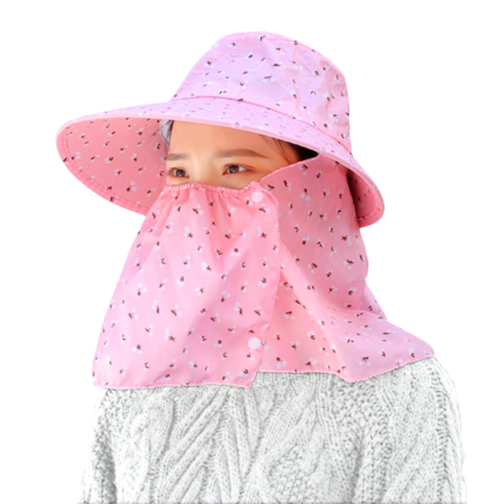 Multifunctionele dames bloemenprint anti-uv brede rand knoop gezichts- en halsbedekking outdoor fietshoed bestand tegen virussen hoed masker