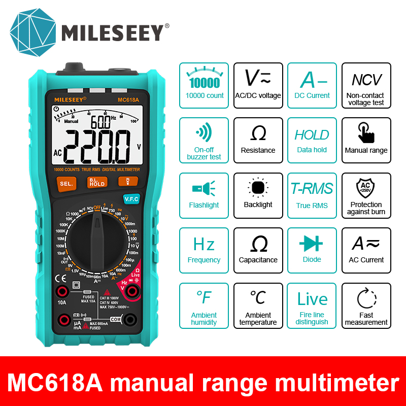 Mileseey Ncv Multimeter Digitale Klem 1000 Telt Fout Alarm Voltage Capaciteit Ohm Diode Multimetro Auto Range Multimeter