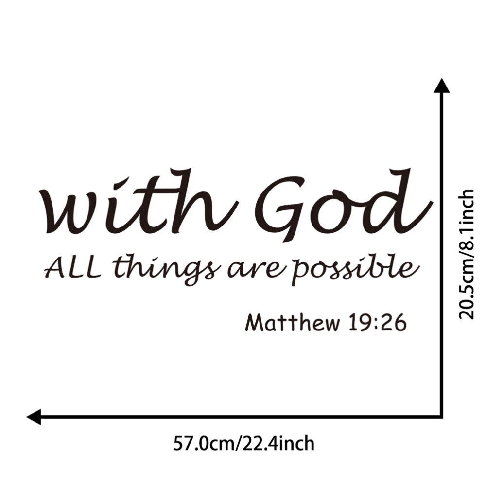 1PC Christian Peel and Stick Removable Vinyl DIY Non-toxic Bible Verse With God All Things are Possible Wallpaper