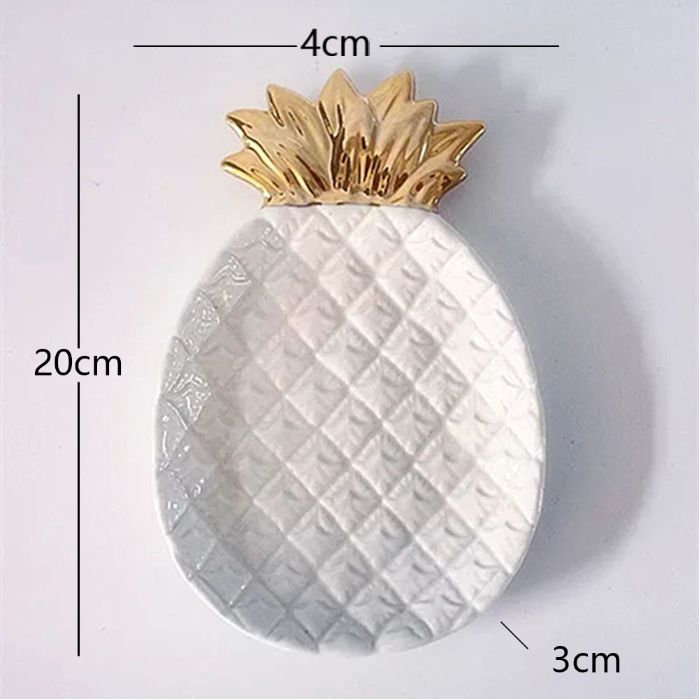 Gold white Pineapple Leaf Ceramic Plate Dish Porcelain Candy Trinket Dish Jewelry Storage Plate Crockery Tableware Decorative