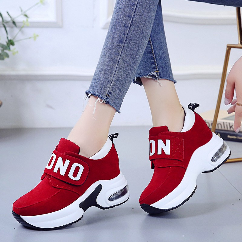 Platform wedge sneakers dam skor sneaker fritidsskor träningsskor kvinnor kvinnliga skor svarta röda sneakers kvinnor tenis feminino: Röd / 8