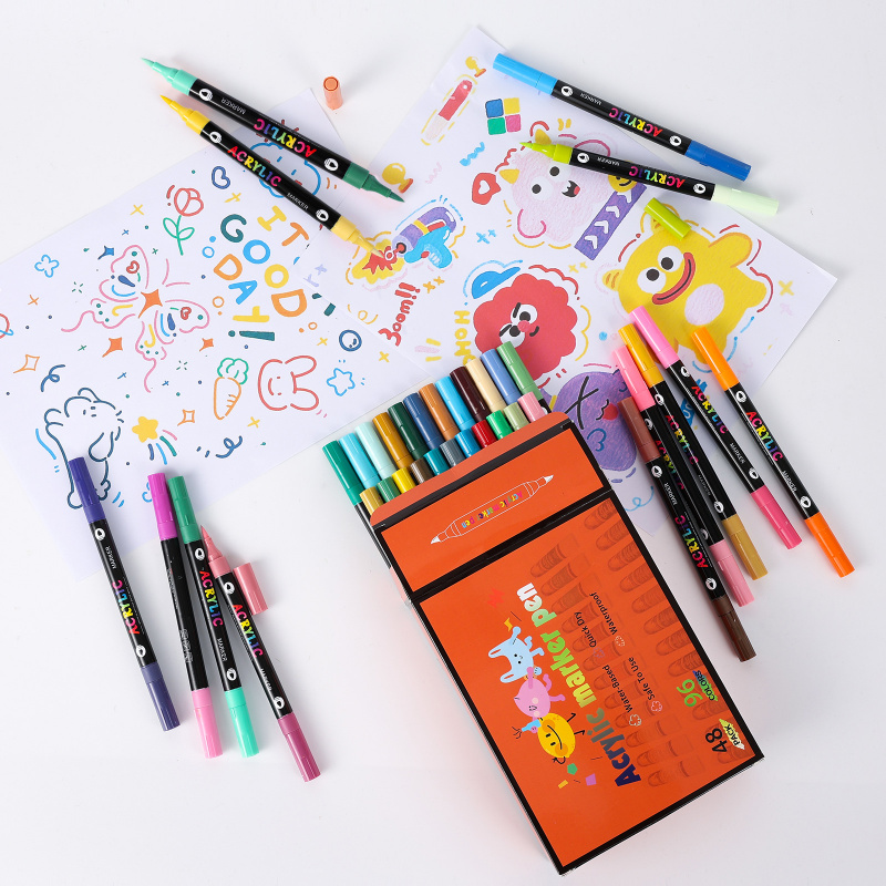 96 colors acrylic paint markers pens set 48 pack dual tip acrylic paint markers with brush tip and fine rock painting