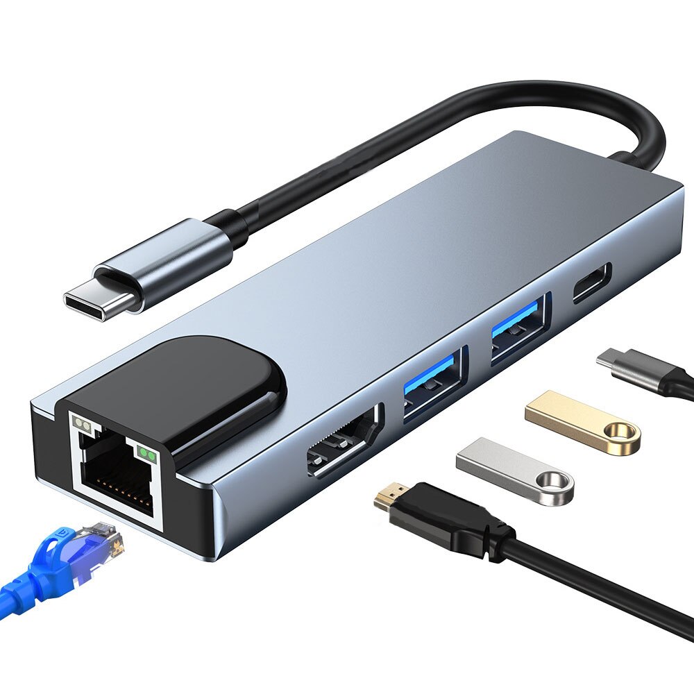 Tipo c hub 5-in-1multiport adaptador doca com usb 3.0 4k hdmi pd passar através de carregamento para macbook pro ar ipad pro xps portátil