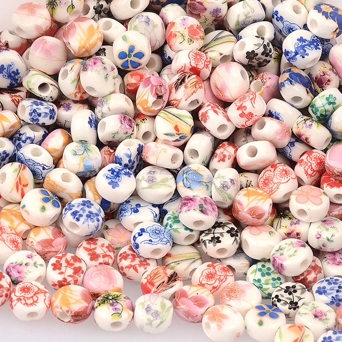 0.8cm 20 . tilfældig farveblanding blomstermønster oblate keramikperler gør-det-selv løse spacerperler porcelænsperler armbånd vedhæng