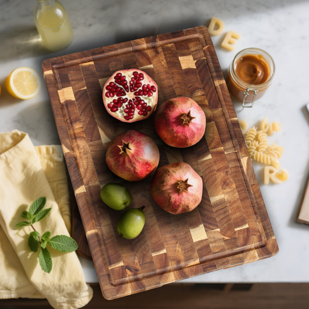 Tabla de cortar grande, uso de tabla de cortar de madera de Acacia Premium, drenaje de agua y herramientas de cocina a prueba de humedad, para carne, queso