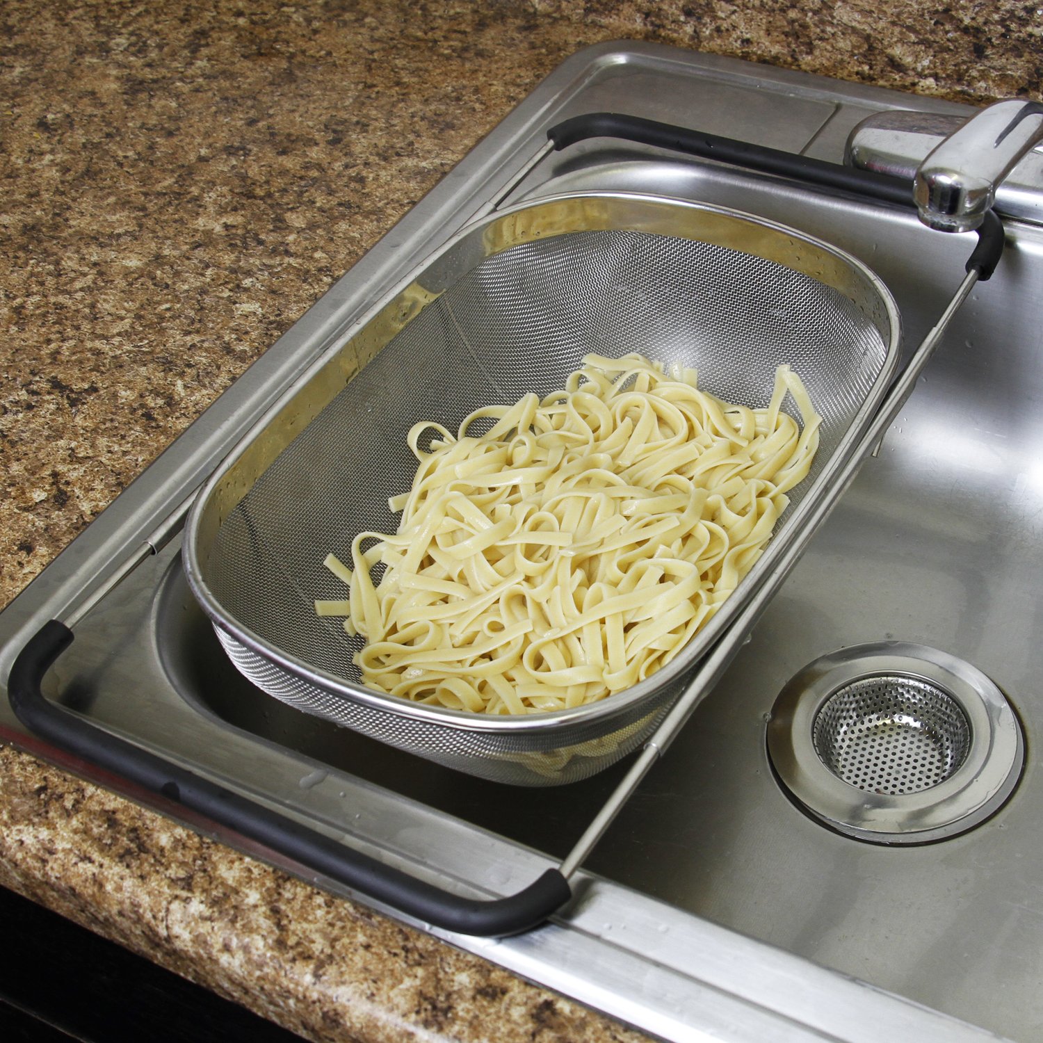 Fijne Mesh Over De Spoelbak Voedsel Colandar 6QT Grote Zeef Mand Voor Spoelen Fruit Groenten Rijst Pasta 'S Korrels-Roestvrij staal