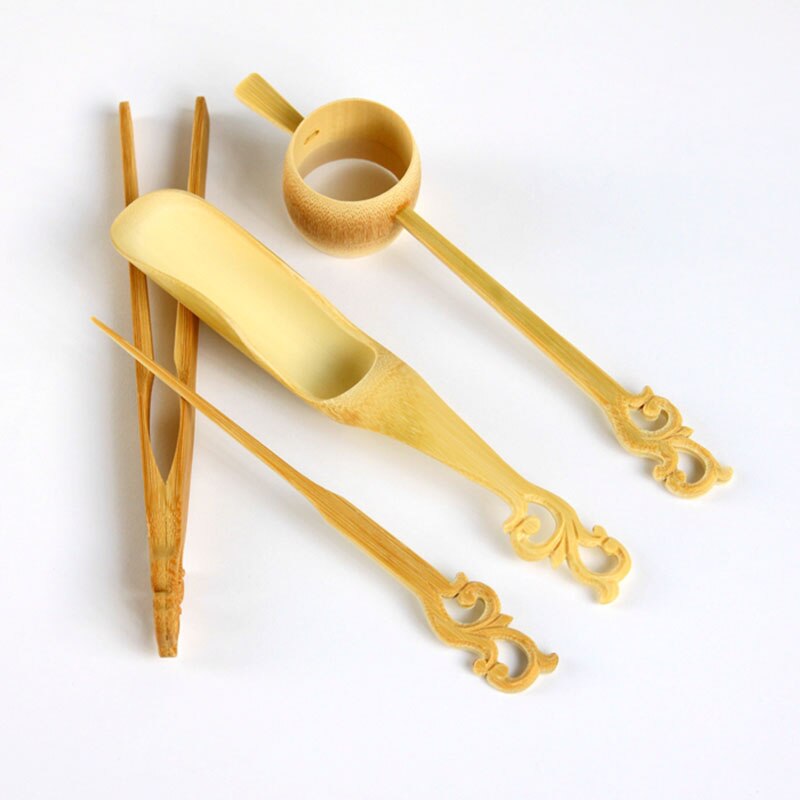 Natuurlijke Bamboe Theelepel Thee Naald Clip Schop Theezeefje Pincet Scoop Japanse Thee Set Theewaar Accessoires Handgemaakte Carving: 1 Set