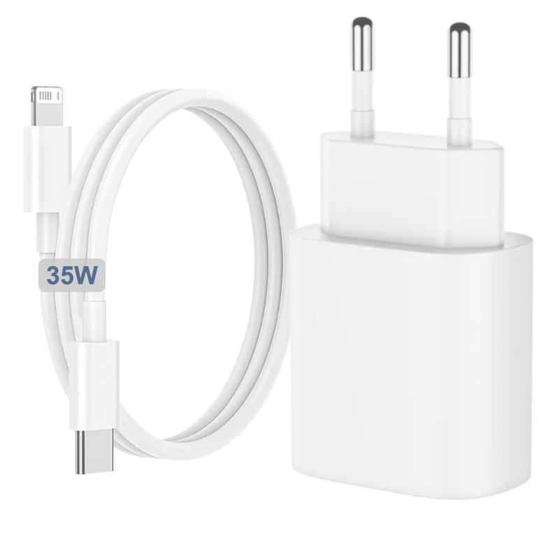 PD 35W tipo C Cable de cargador rápido para iPhone 16 15 14 13 Pro Max adaptador de cargador para iPad cargadores de pared con enchufe de la UE 1m 2m: Negro / IL