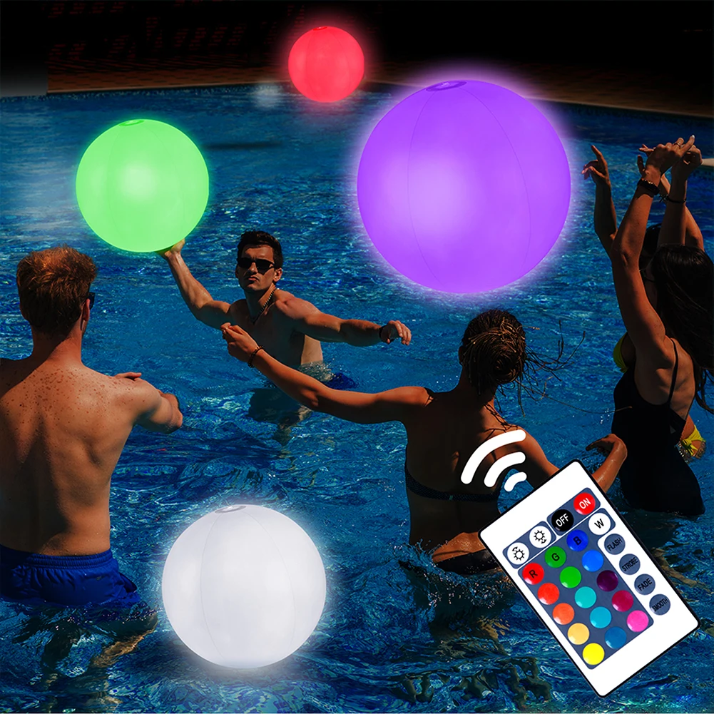 Pelota de playa inflable para piscina, globo LED brillante de 16 colores, 60/90cm, juego de agua para verano, deportiva