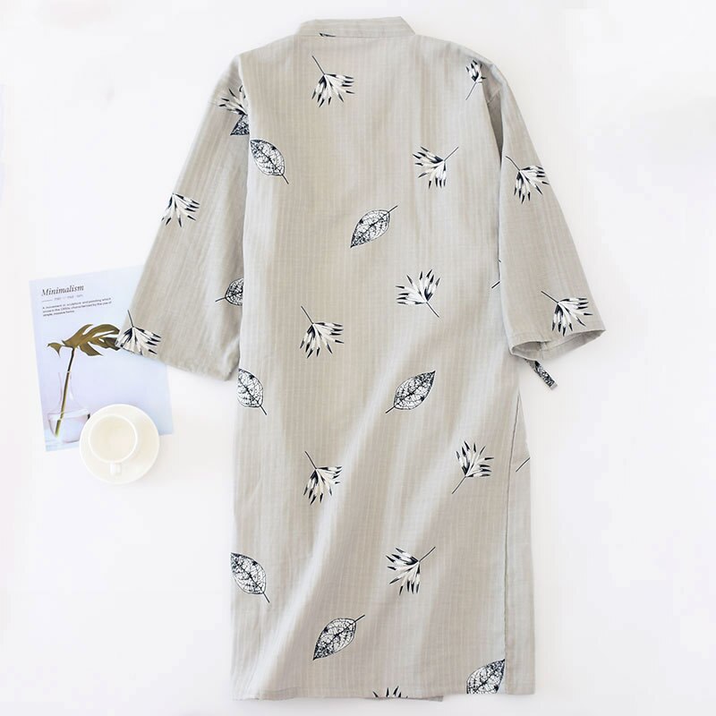 Menns vevd bomullsgasbind tynne badekåper til sommer dobbeltlags lange badekåper pustende og komfortabel hjemmekåpe