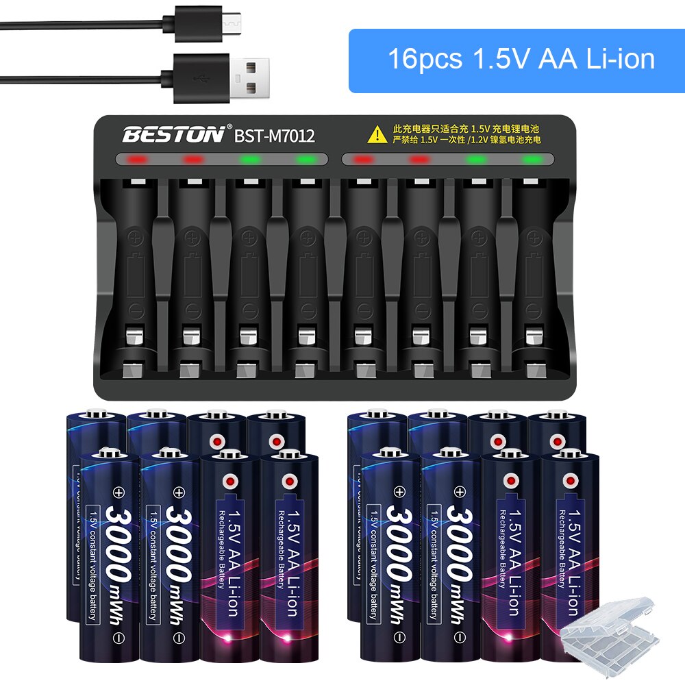 1.5V AA Battery Charger - 8 Slots - LED Indicator - for Li-ion Rechargeable Batteries