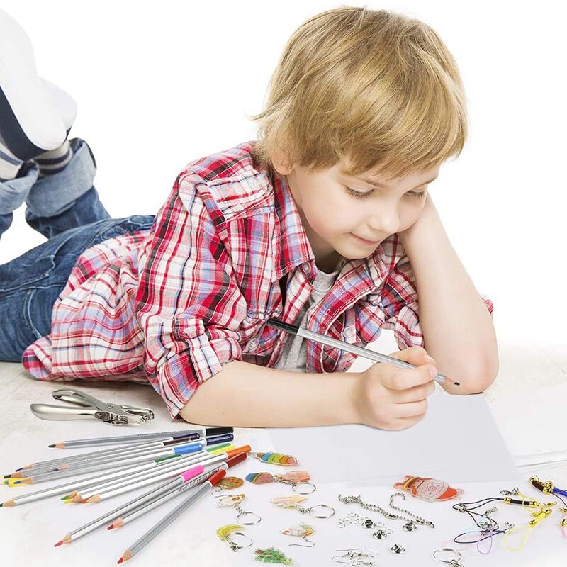 Heat Shrink Plastic Sheet Kit Shrinky Dinks Art Paper Hole Punch Keychains Pencils for Kids Craft Xmas Pendant