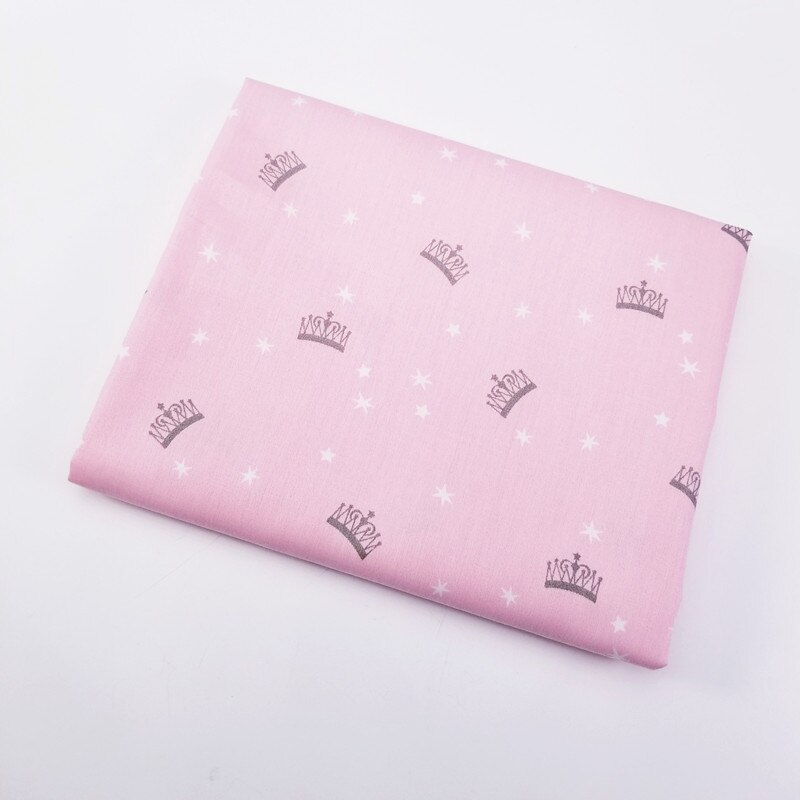 100% Cotton Twill Fabric Princess Crown Print Patchwork Cloth Hand-Sewn Quilted Baby Dormitory Sheets Comfortable Cotton Fabric: White / 50x80cm