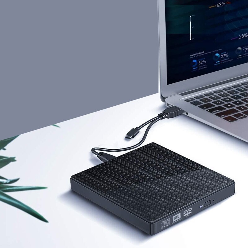 External CD DVD Drive, USB 3.0 USB-C CD DVD RW Reader Rewriter with SD TF Card Reader &amp; USB-Stick Port