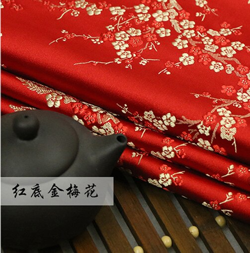 Tela floral de ciruela roja imitación de seda tejido Damasco brocado de Jacquard mobiliario para tapizar costura retazos de tela de tejido 75*50cm: A