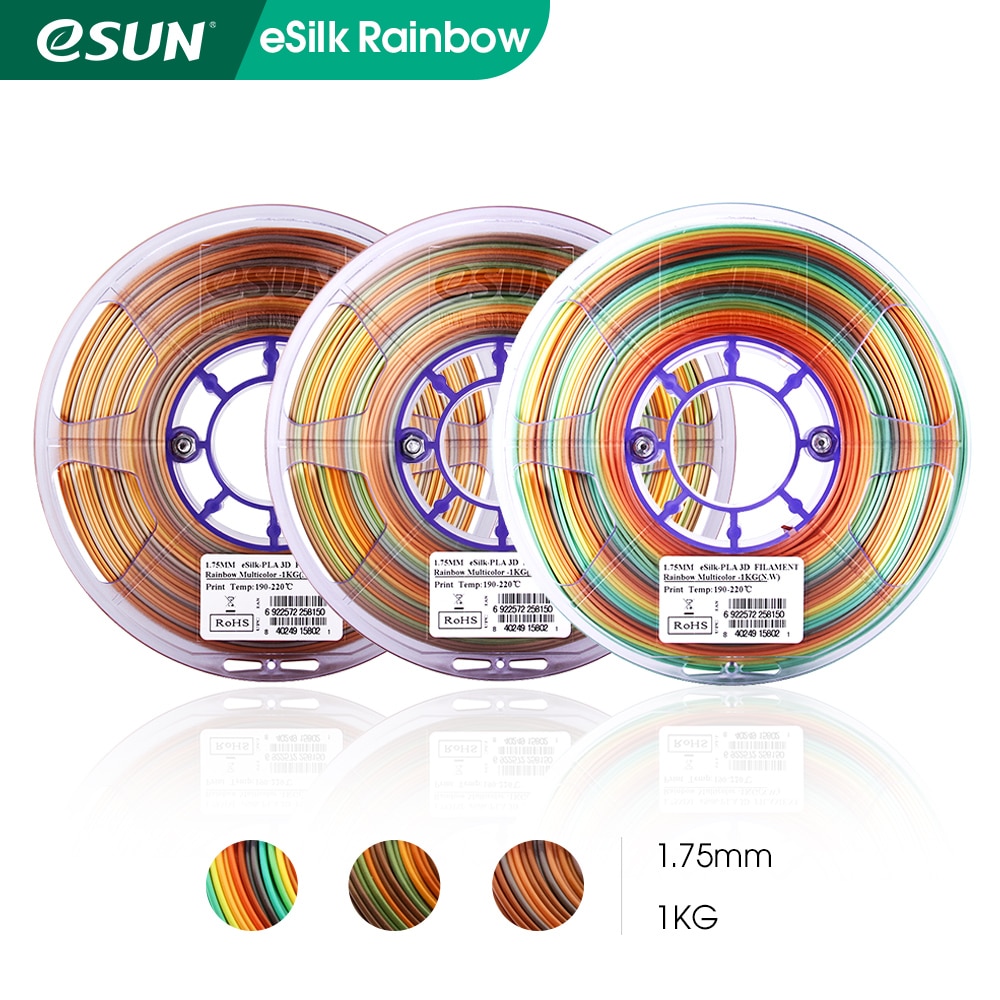 Esun silke pla glødetråd 1.75mm regnbue flerfarvet silke pla 3d printer glødetråd 1kg 2.2 lbs spole 3d trykmateriale til 3d udskrivning