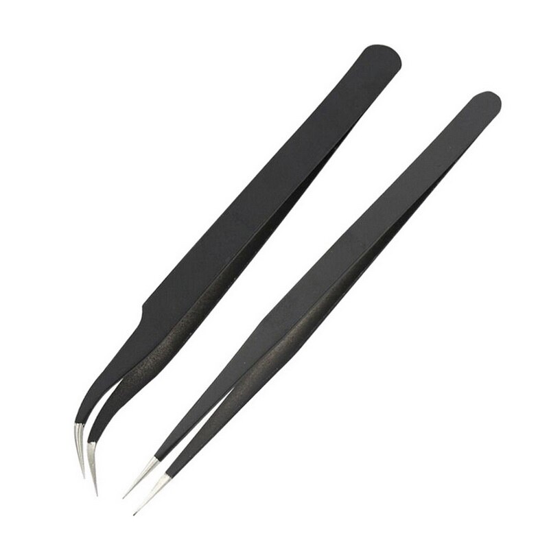 Urijk 6/10Pcs Tweezers Tools Kit ESD Precision Antistatic Tip Curved Straight Stainless Steel Tweezers Nipper Repair Tool: 2pcs set