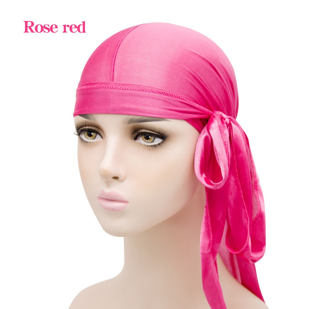 UK STOCK Unisex Men Womens Bandana Doo Durag Headwear Long Tail Soft Silk Pirate Cap Wrap outdoor cycling Durag beanie Adult Hat: Hot Pink