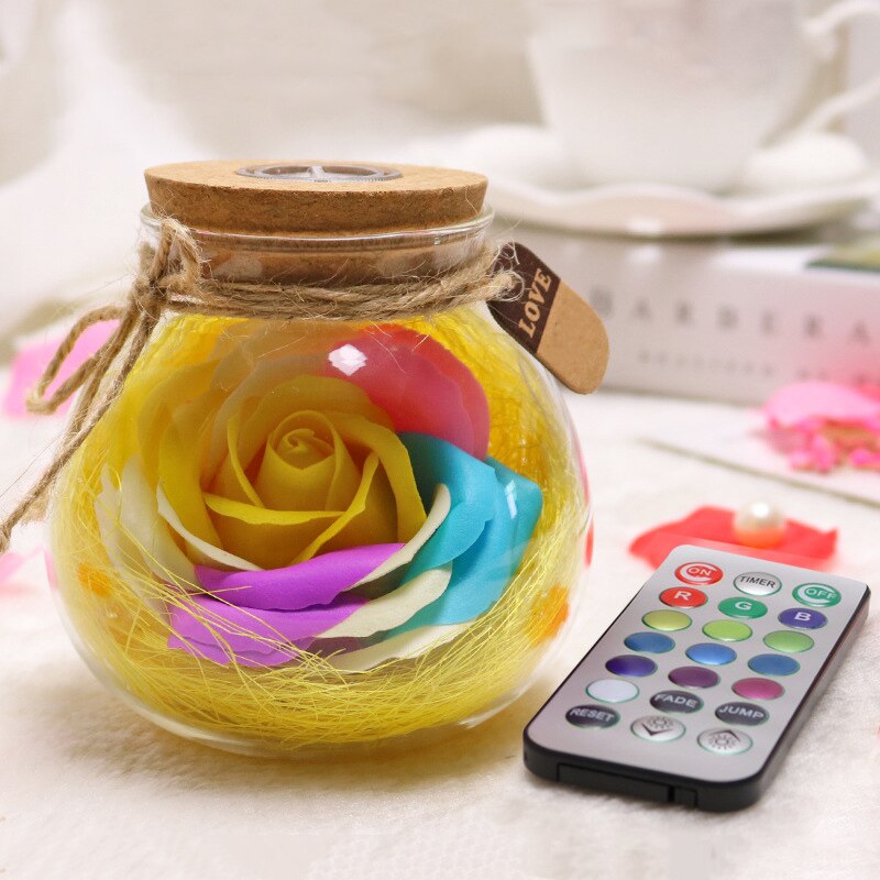 LED RGB Rose Lamp Bloem Fles Nachtlampje Afstandsbediening Rose Lamp Verlichting LKS99