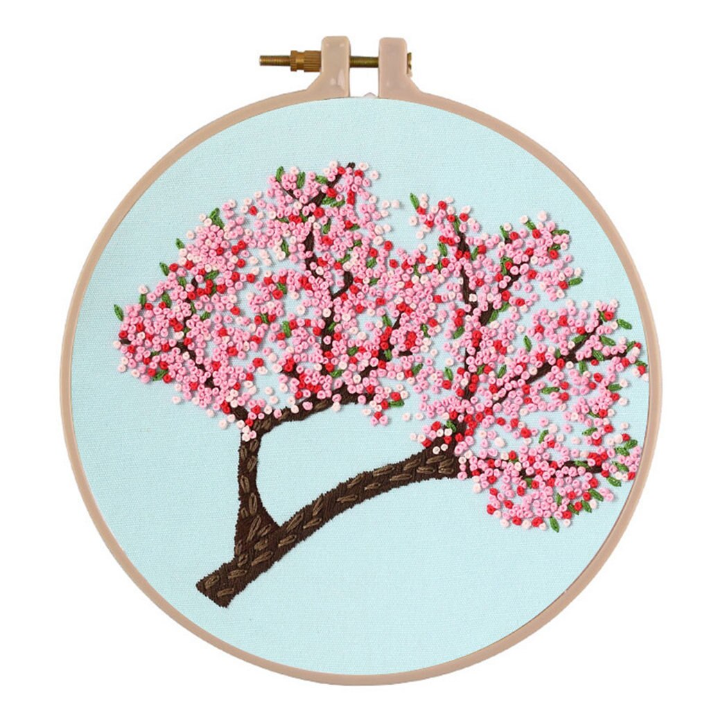 DIY Stamped Embroidery Starter Kit with Flowers Plants Pattern Embroidery Cloth Color Threads Tools Kit: 06