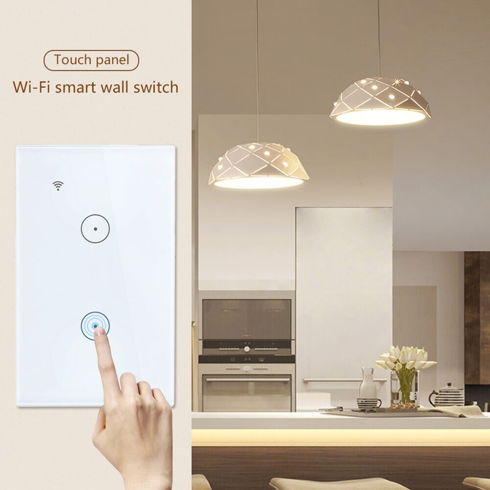 Timer WiFi Smart Light Switch Voice Control 2 Gang Wireless Wall Remote Touch Panel Work with Alexa Google Home US Plug