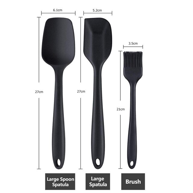 6Pcs Silikon Kuchen Spatel Mischen Sets Gebäck Schaber Non Stick Butter Treuer Jar Mixer Kochen Spachtel Löffel Küche Backen: 3pcs Brush Set Black
