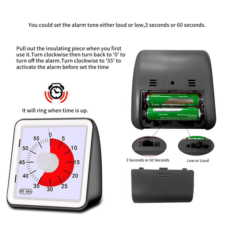 60 Minutes Analog Visual Timer, Silent Countdown, Time Management Tool For Children And Adults Visual Analog Timer