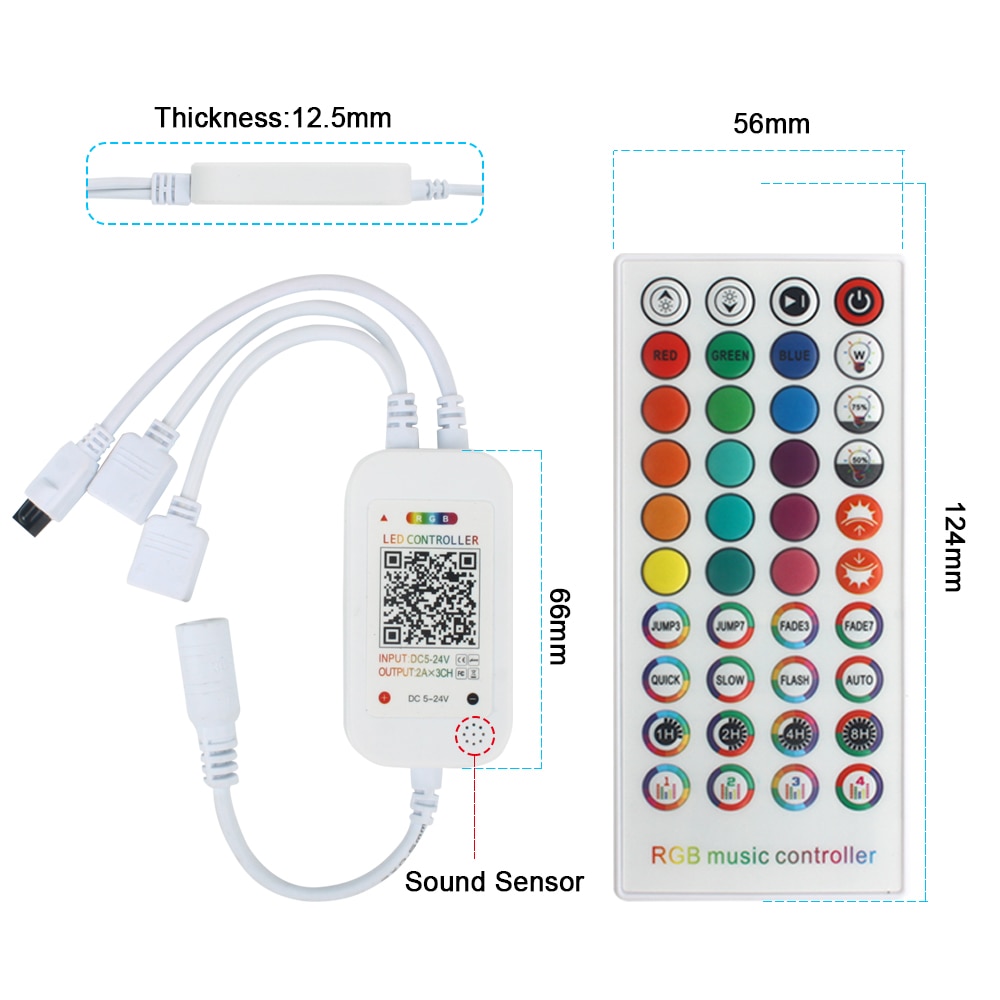Bluetooth musikk rgb ledet kontroller Dobbel signal lydsensor med  ir 40 nøkler til 5050 3528 ledet rgb stripe lys ios / android  dc5v-24v