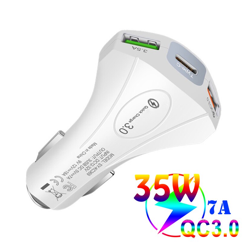 QC 3,0 Auto Telefon Ladegerät 7A Eine Für Drei Dual USB Schnelle Ladung Typ-C Sicherheit Hammer Auto Ladegerät für Samsung Huawei Schnelle Ladung: White