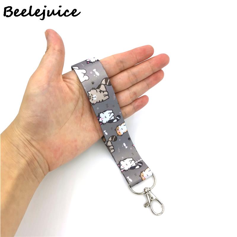 Grey Lovely Cute Cats Cute Card Cover Clip Lanyard Retractable Student Nurse Badge Clip Cartoon ID Card Badge Holder accessories: Hand Wristlet