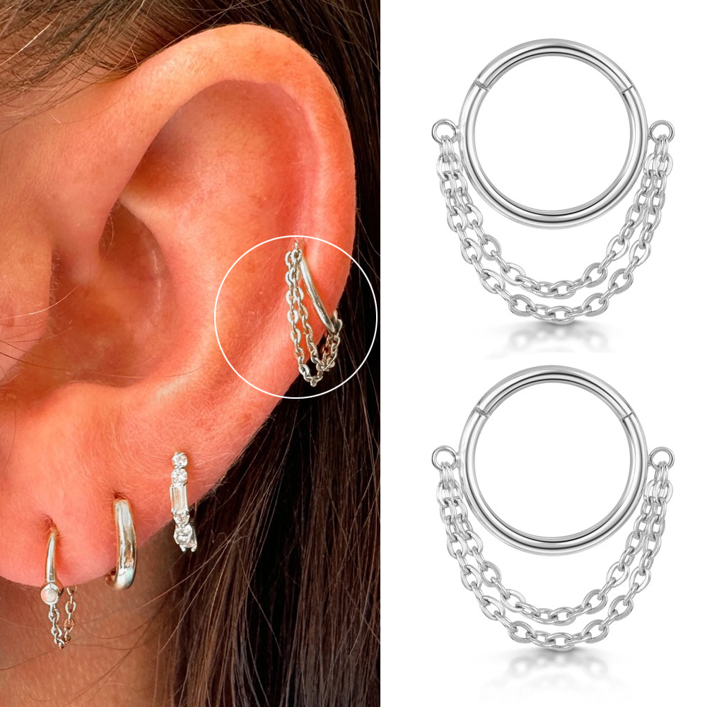 1Pc Roestvrij Staal Eenvoudige Septum Piercing Neus Ringen Vrouwen Oorringen Met Ketting Goud Kleur Tragus Toren Oor Piercing Sieraden