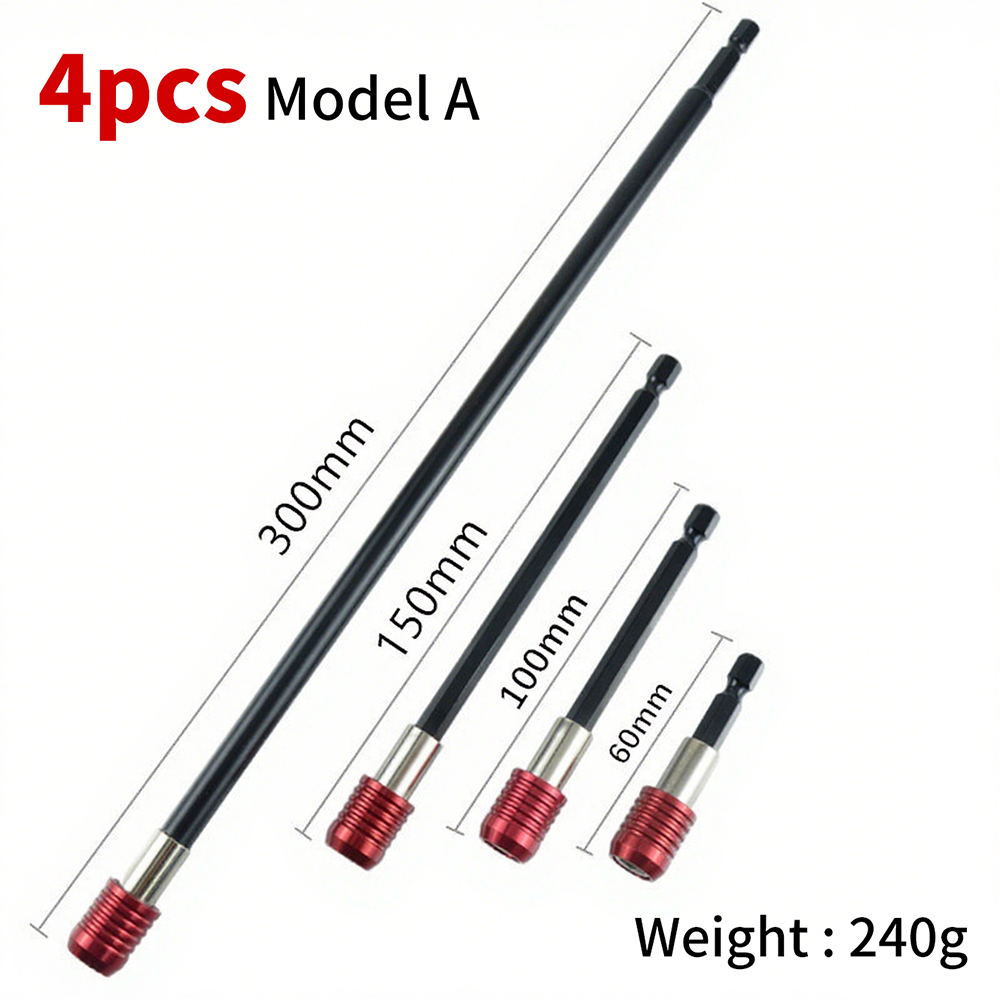 Zeshoekige verlenging Snelle gereedschapsets Vermogen 60-300 mm Accessoires Ontgrendelingsbatterij Zelfsluitend Sluit Dremel Schroevendraaiers Stang Rood: Donker rood