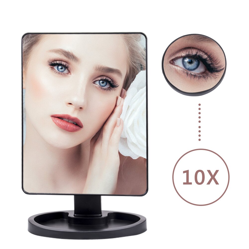 Women Cosmetic Mirror 22 LED Light Touch Screen Makeup Mirror Adjustable 16/22-LED Lights Brightness Desktop Table Mirrors Set: 22 LED Black Set