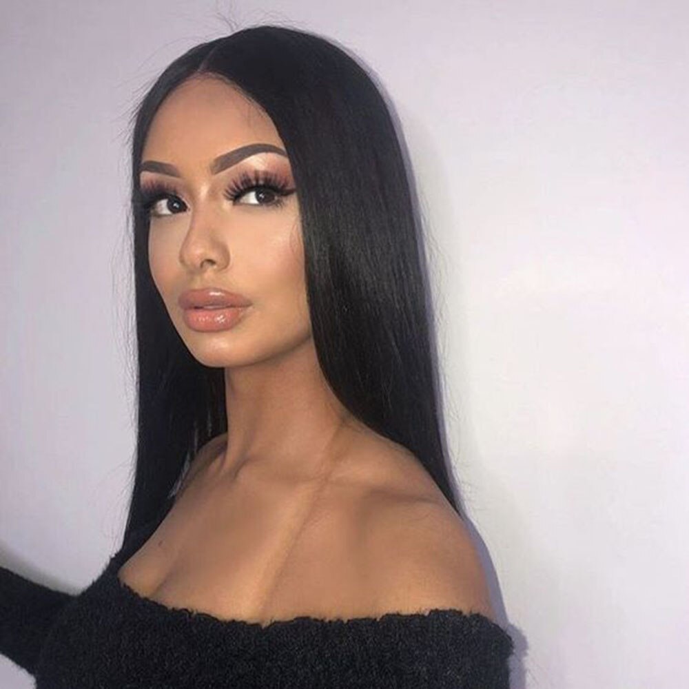 QUINLUX WIGS Black Long Straight Wigs Synthetic Lace Front Wig With Baby Hair For Black Women Glueless Heat Resistant Fiber