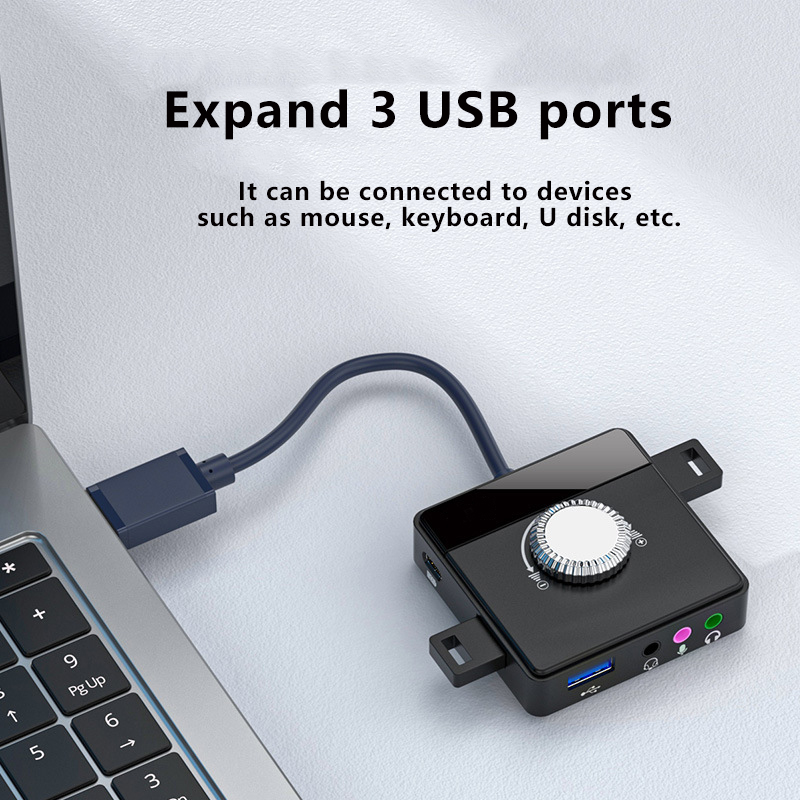 Nworld placa de som externa usb, 3 portas para 3.5mm jack, volume sem driver, placa de som ajustável, adaptador de áudio estéreo externo