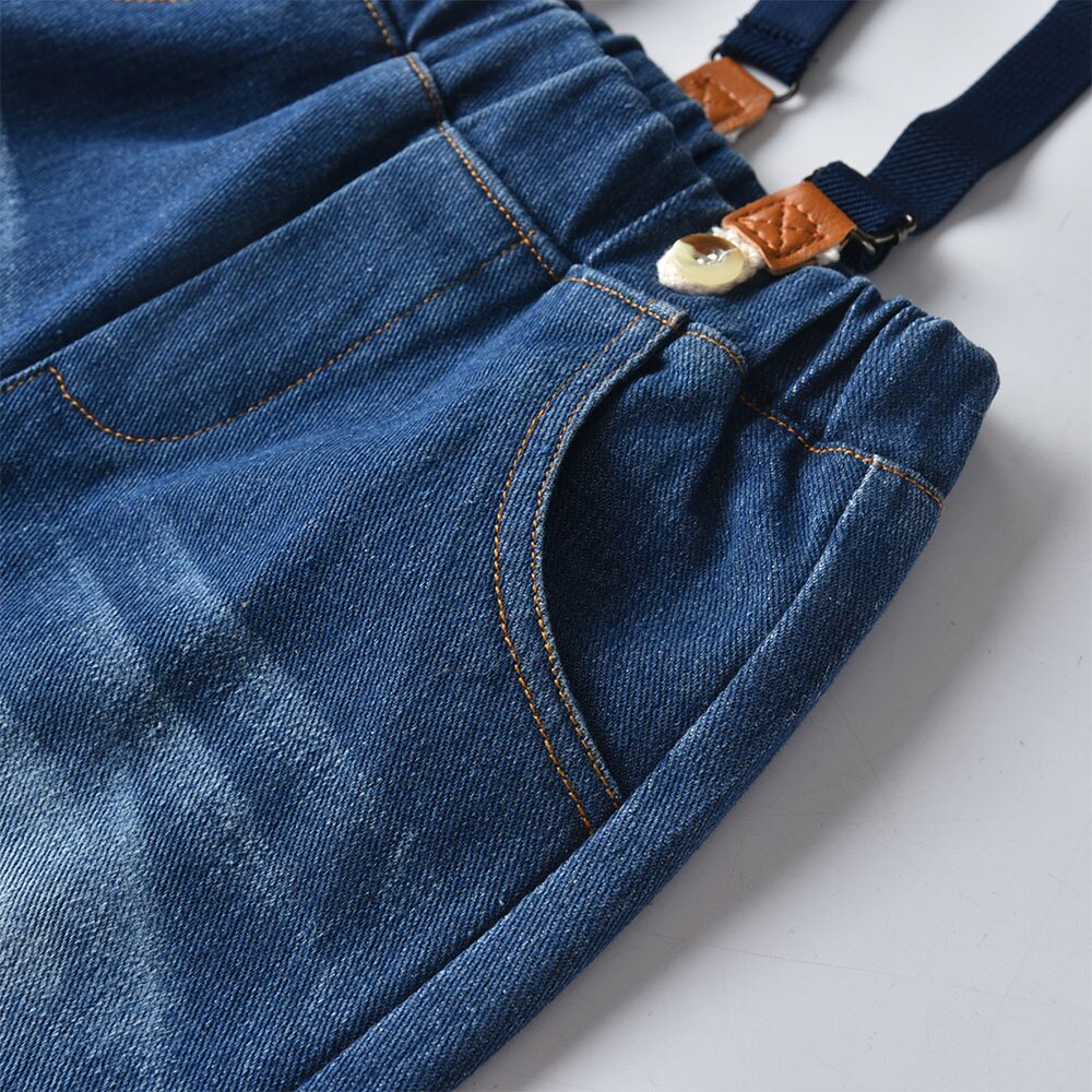 Tem doger calças infantis, calças jeans demin para crianças pequenas com suspensórios, calças casuais de outono para meninos