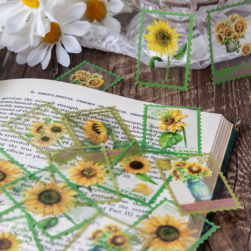 40pcs PET transparent Flowers Stamp Sticker aesthetic Decorative Stickers for Scrapbooking Calendars Arts Diy Crafts