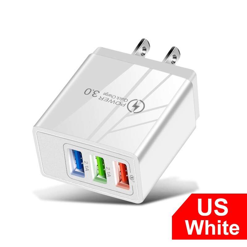3 usb snelladers snel opladen 3.0 4.0 universele wandladers voor mobiele telefoons en tablets voor iphone 12 pro samsung oplaadlader: Wit ons