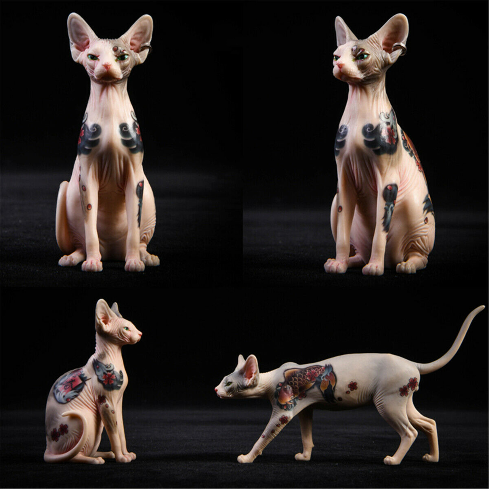 JxK 1:6 Scale Tattoo Canadian Hairless Cat Pet Sphynx Healing Figure Felidae Animal Collector Toy Resin Desktop Decoration