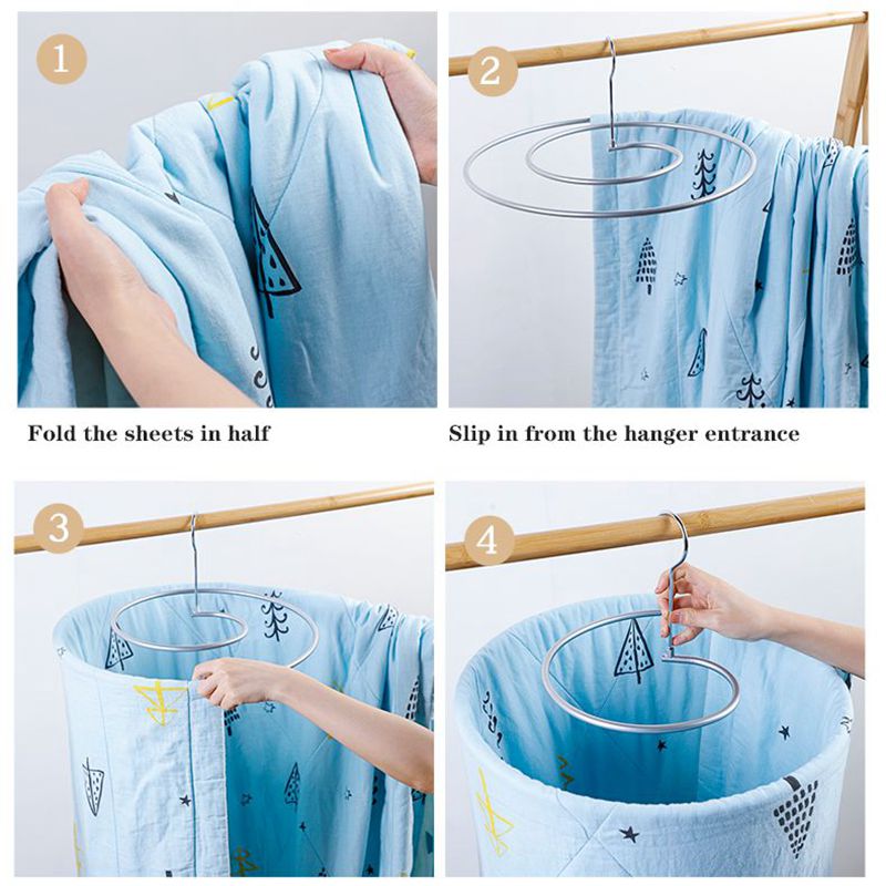 QDRR — Cintre pour draps de couette en spirale, support de séchage rotatif en acier inoxydable, permettant de gagner de l&#39;espace, soutien pour couverture, pour la maison, le balcon ou l&#39;extérieur