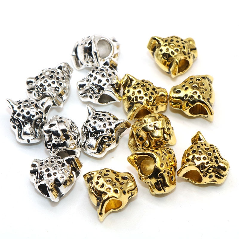 12MM leopard Head Silver Color material Tibetan Silver Color Beads European Spacer Beads big hole For charm Jewelry Making