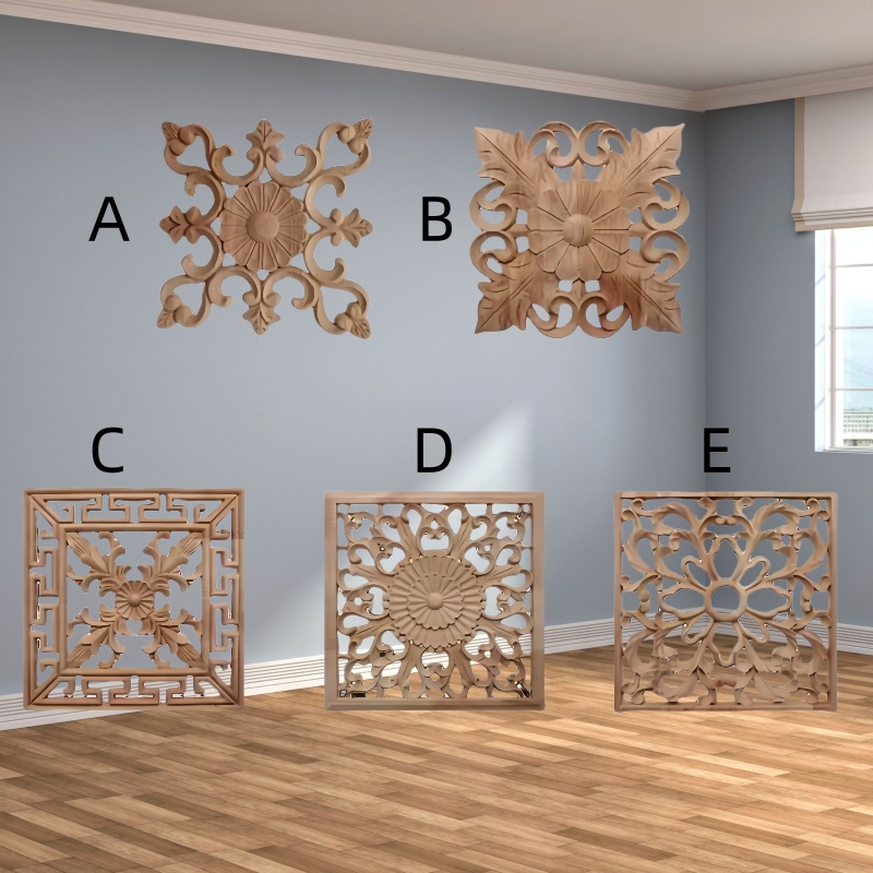 Accessori per mobili intagliati in legno in stile europeo - Sculture cave quadrate in legno massello per porte dell'armadio, cucina e decorazioni per la casa