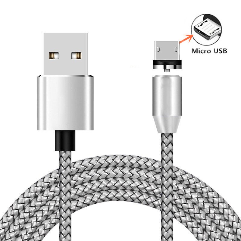 Cargador rápido de viaje adaptador EU Plug QC 3,0 para Huawei Honor 7A 7C 8A 6C Pro 6A 6X 7X 8X P8 P9 Cable magnético Micro USB Cable de datos: Silver Micro Cable