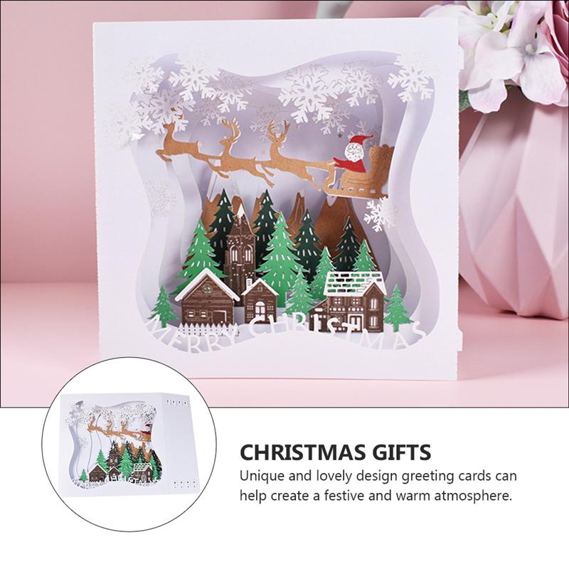 Folding Christmas Card 3D Handmade Paper Card Adorable Blessing Card Greeting Card Congratulation Card Christmas Card Paper Card: Red