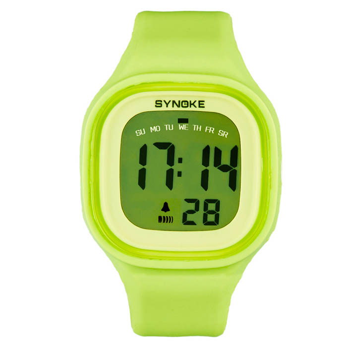 1Pc Silicone Led Light Digitale Rubber Sport Wrist Kind Horloge In Geel Blauw Roze Groen Rood Wit Zwart Dames horloge Kinderen: Green