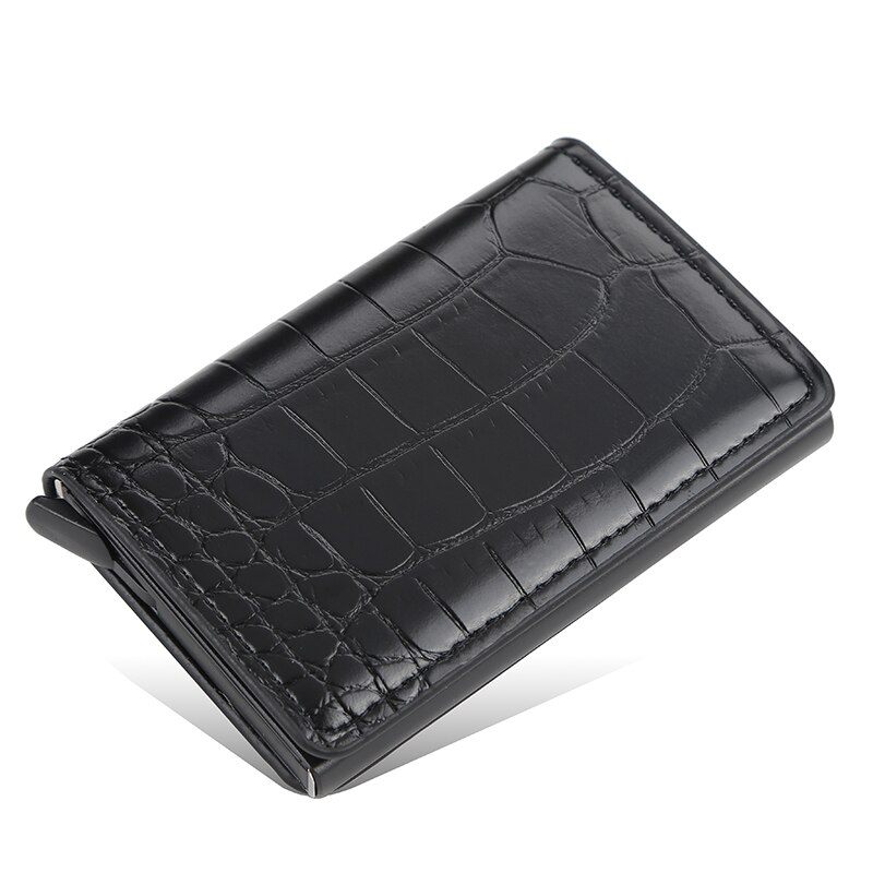 Aluminum Metal Credit Business Mini Card Wallet Man Women Smart Wallet Business Card Holder Rfid Wallet: Black