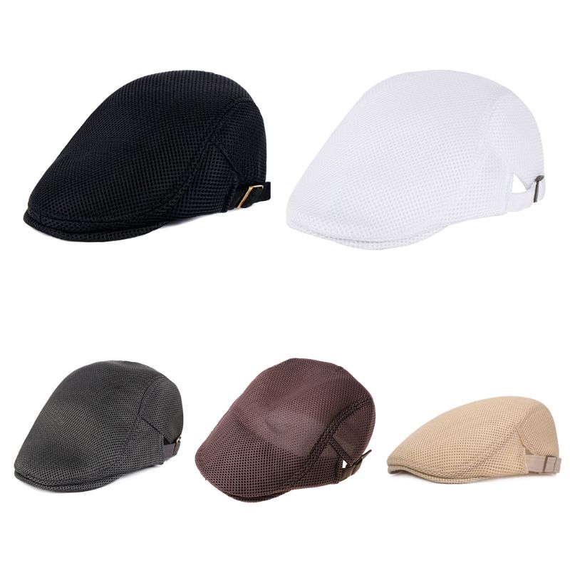 Sombrero de pico de pato de verano de malla transpirable para hombre, gorra de boina de hiedra, gorra plana de Cabbie suave