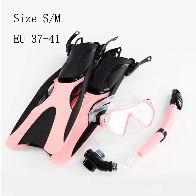 Aletas de buceo para adultos, máscara de natación con tubo, conjunto de traje de baño largo, equipo de Smonofin, aletas de buceo para hombres y mujeres: Pink Size S M